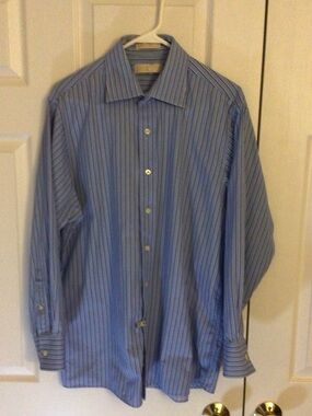 MICHAEL Michael Kors Light Blue Pinstripe Long Sleeve Dress Shirt